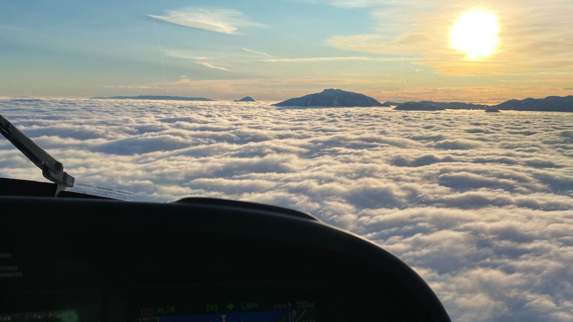 Sunrise in an AQ139 Helicopter